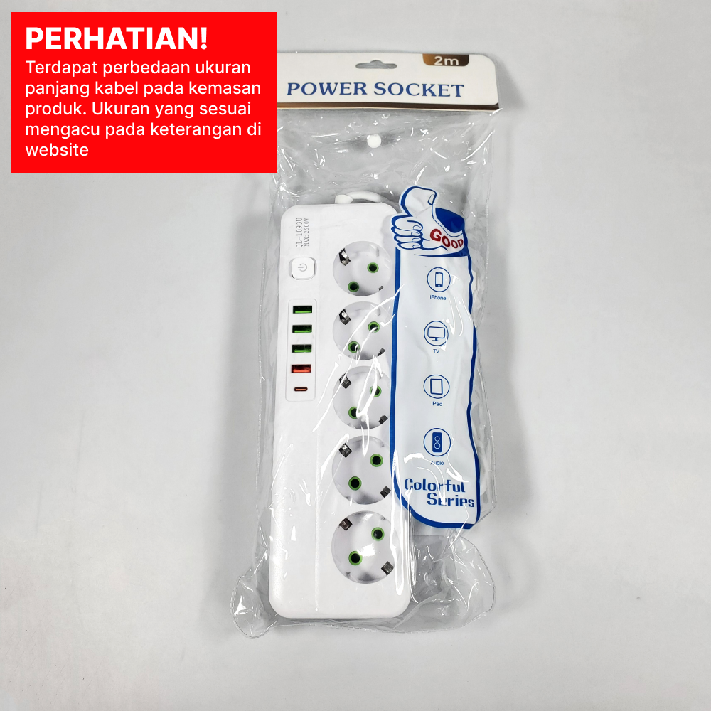 Gambar produk QIAOLIAN Stop Kontak Kabel USB Type C 10A 110-250V 2500W 1.8M 5 Lubang - QL-1093U