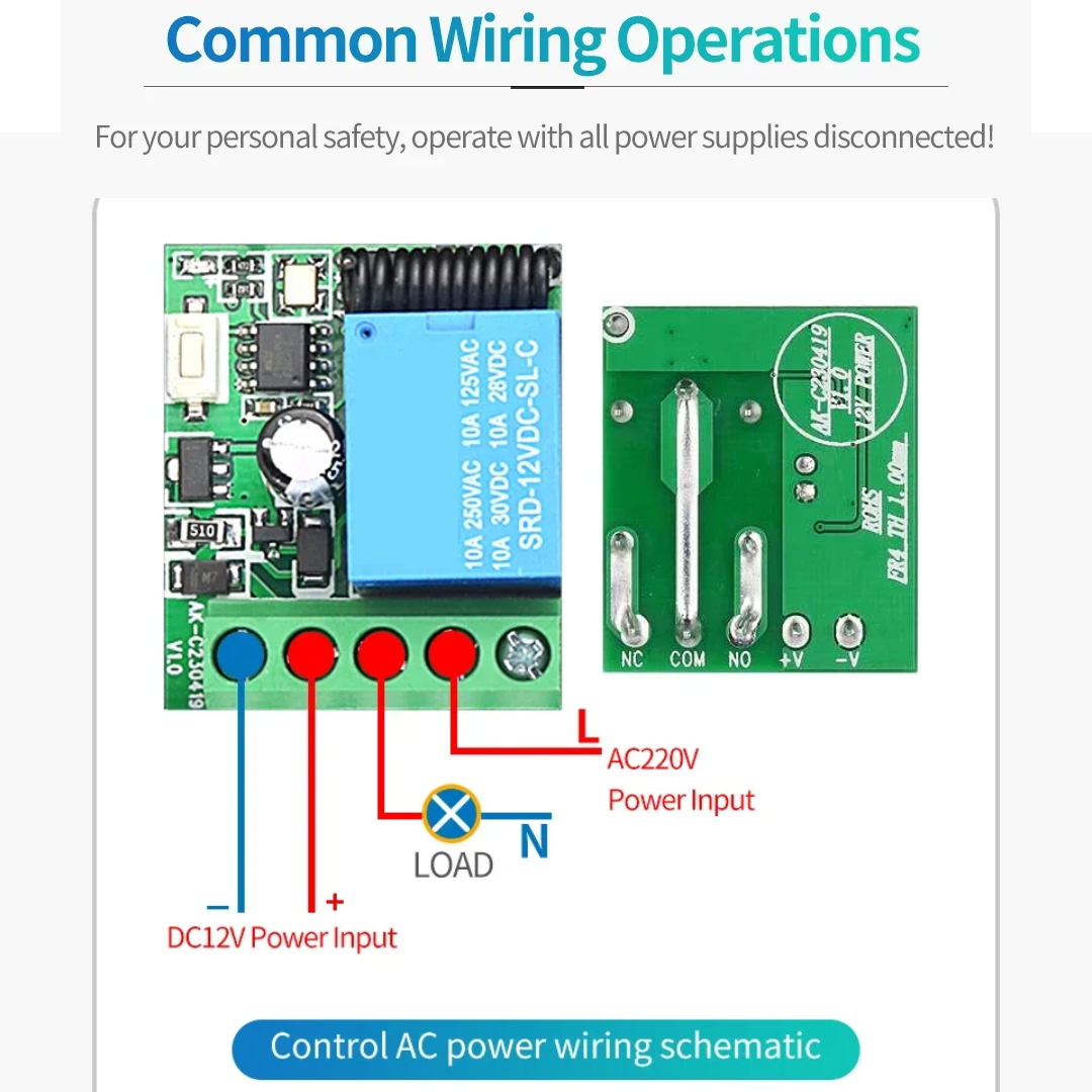 Gambar produk Huaru Receiver Remot Kontrol Gerbang Garasi 433MHz 12V - KR1201A