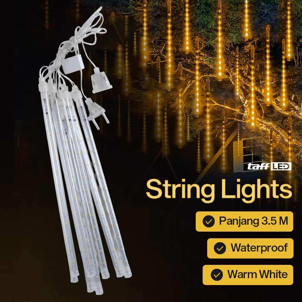 TaffLED Lampu Hias String Lights Meteor Waterproof Warm White 8 PCS - XH480 Gambar produk TaffLED Lampu Hias String Lights Meteor Waterproof Warm White 8 PCS - XH480