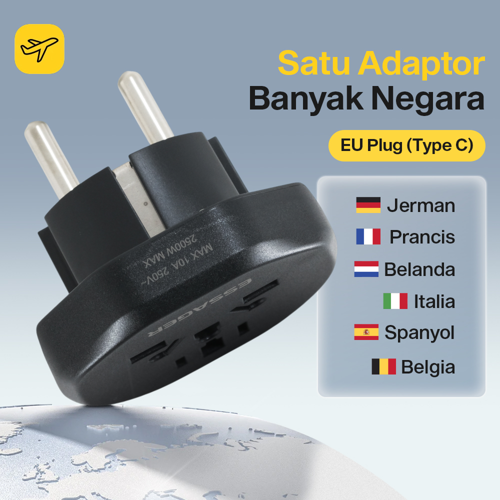 Gambar produk ESSAGER Universal Travel Adaptor Colokan Charger Adapter USB 2500W - WL-09