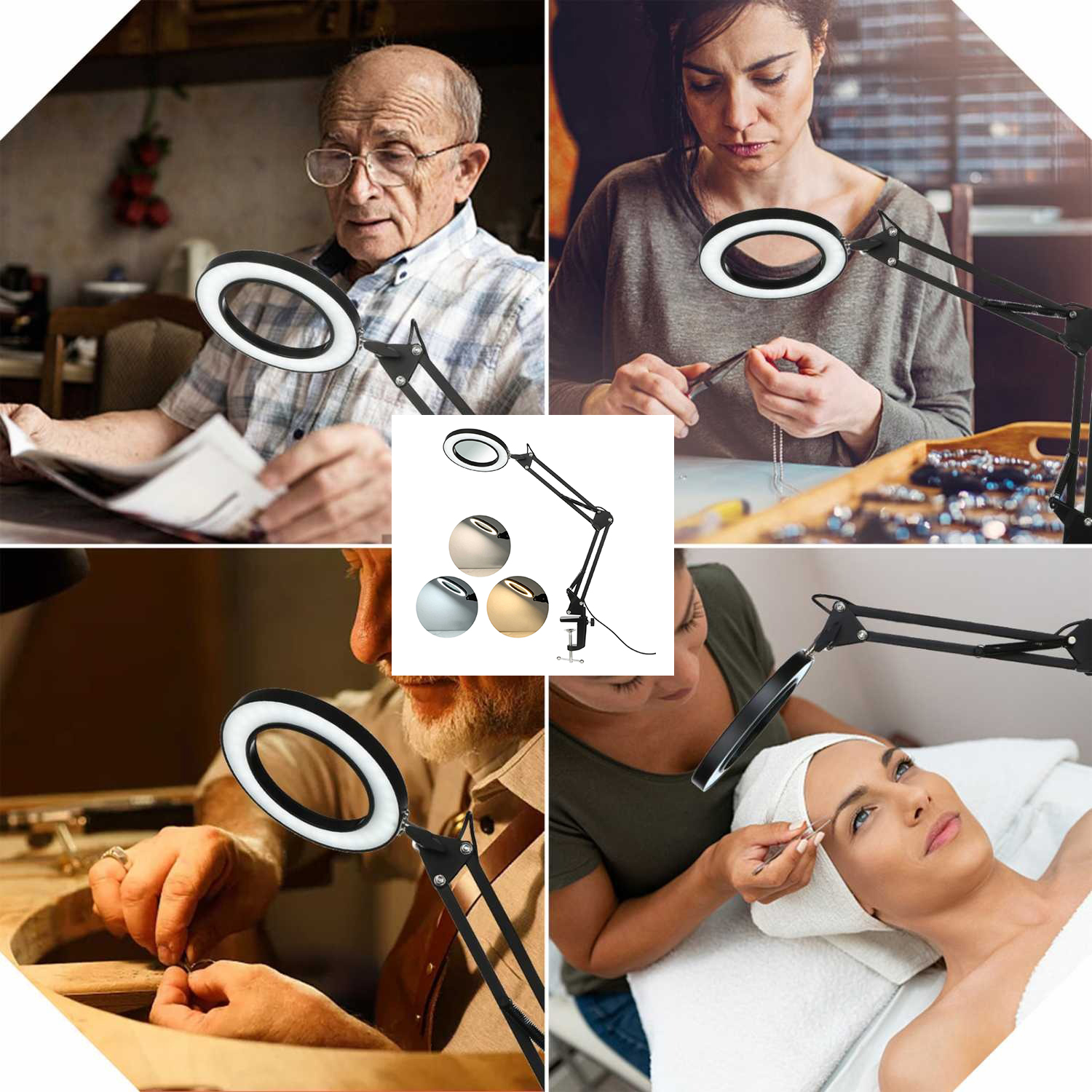 KKMOON Lampu Baca LED Klip Kaca Pembesar 2x Tri Color 12W 1200 Lumens - HP-P6 Gambar produk KKMOON Lampu Baca LED Klip Kaca Pembesar 2x Tri Color 12W 1200 Lumens - HP-P6