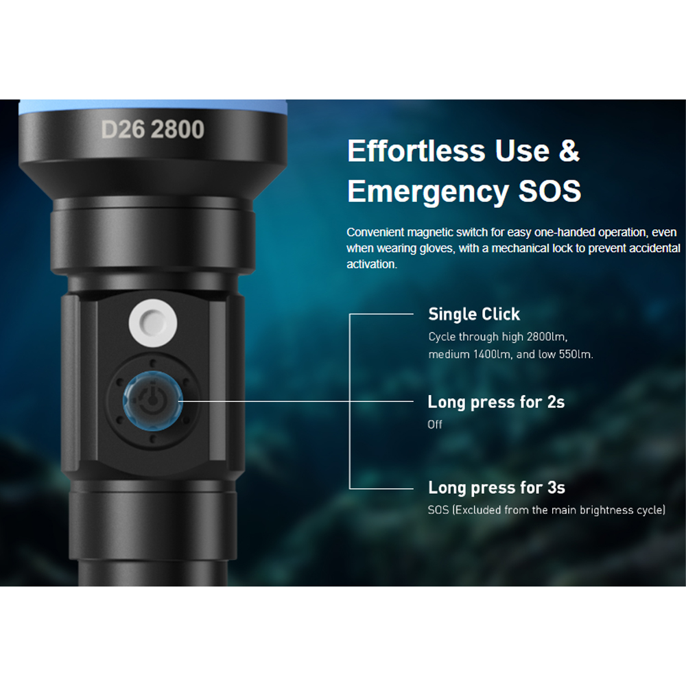 Gambar produk XTAR Senter Selam Diving Flashlight LED High Beam IPX8 2800 Lumens - D26 2800