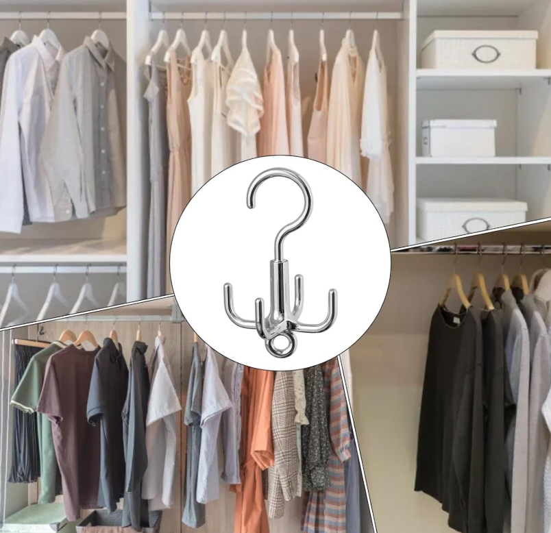 HIMSTO Gantungan Baju Serbaguna Rotating Rod Hanger Holder 4 Hook - HI4 Gambar produk HIMSTO Gantungan Baju Serbaguna Rotating Rod Hanger Holder 4 Hook - HI4