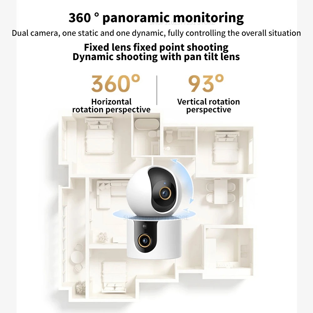 Xiaomi Kamera CCTV Dual Lens PTZ 360 Degree AI Detection WiFi 6 4MP - C500 Gambar produk Xiaomi Kamera CCTV Dual Lens PTZ 360 Degree AI Detection WiFi 6 4MP - C500