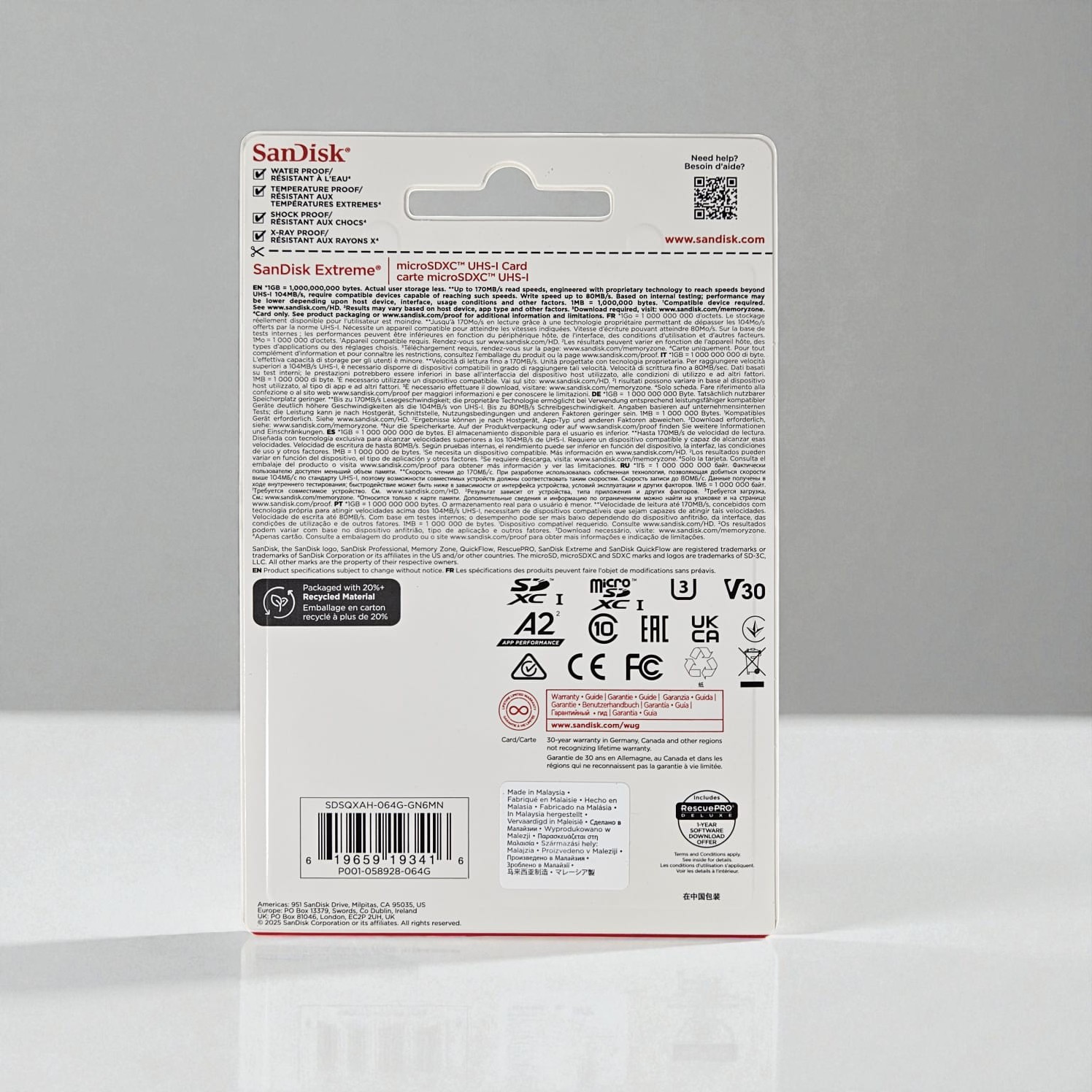 SanDisk Extreme microSDXC V30 A2 U3 64GB-SDSQXAH-064G Gambar produk SanDisk Extreme microSDXC V30 A2 U3 64GB-SDSQXAH-064G