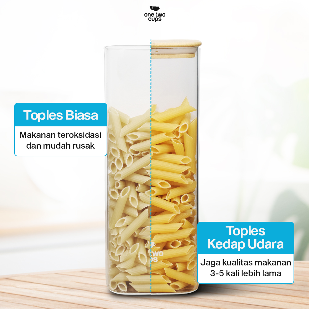 One Two Cups Toples Kaca Penyimpanan Makanan Kedap Udara Storage Jar 2L - HC1019 Gambar produk One Two Cups Toples Kaca Penyimpanan Makanan Kedap Udara Storage Jar 2L - HC1019