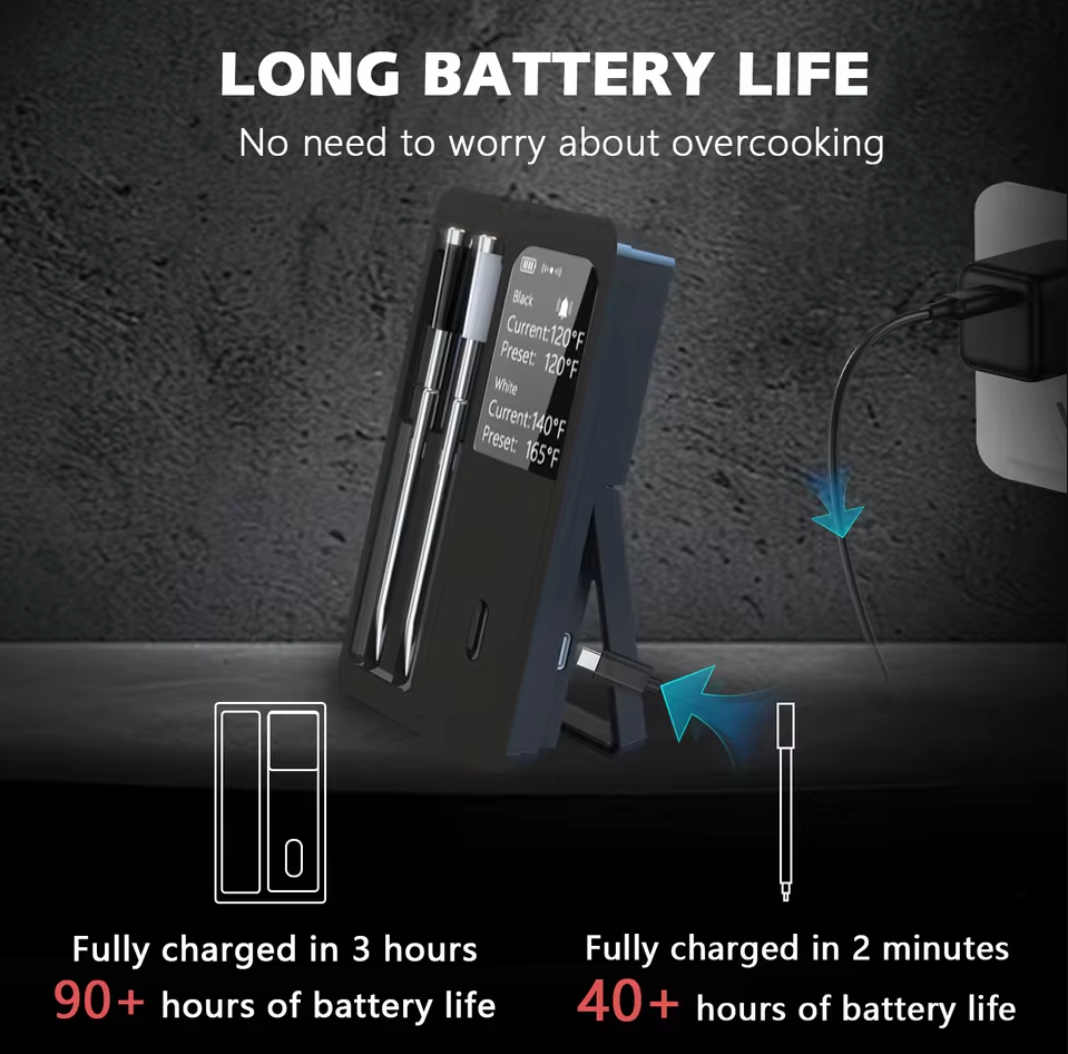 BFOUR Termometer Makanan Digital Daging BBQ Bluetooth Screen 2 Probe - BF-40 Gambar produk BFOUR Termometer Makanan Digital Daging BBQ Bluetooth Screen 2 Probe - BF-40