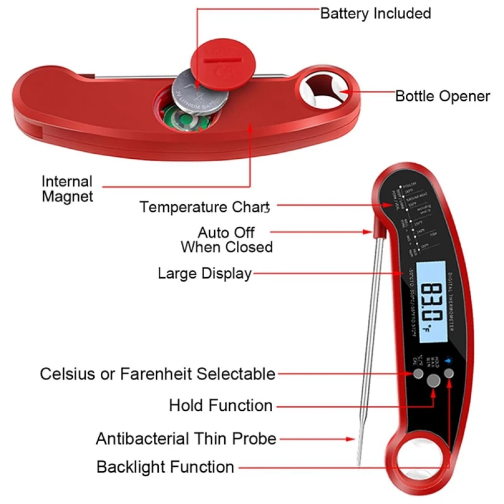 KKMOON Termometer Makanan Digital Daging Kopi Susu Dual Probe - B97A Gambar produk KKMOON Termometer Makanan Digital Daging Kopi Susu Dual Probe - B97A