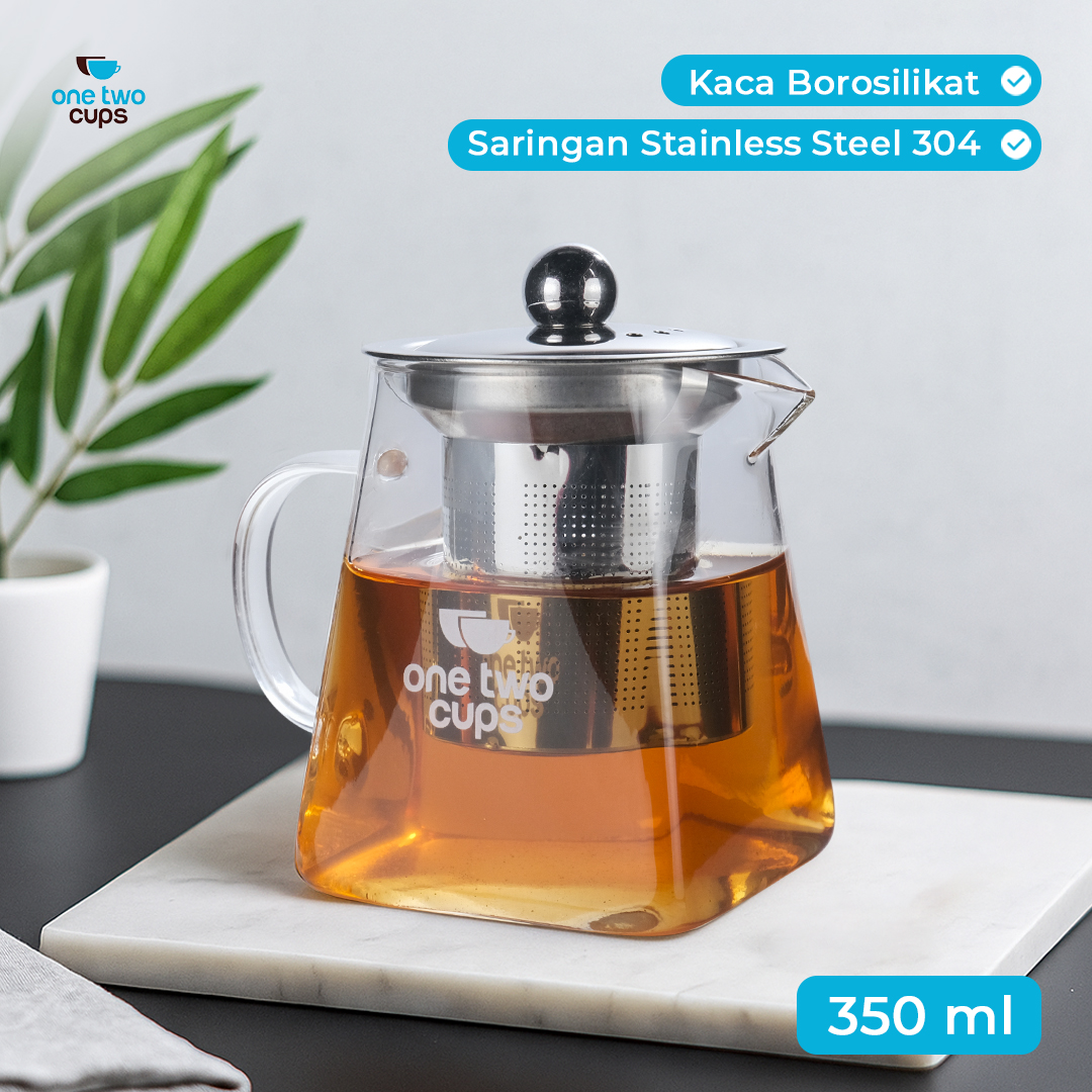 One Two Cups Teko Teh Kaca Saringan Tahan Panas Api Infuser Teapot 350ml - TP-761 Gambar produk One Two Cups Teko Teh Kaca Saringan Tahan Panas Api Infuser Teapot 350ml - TP-761