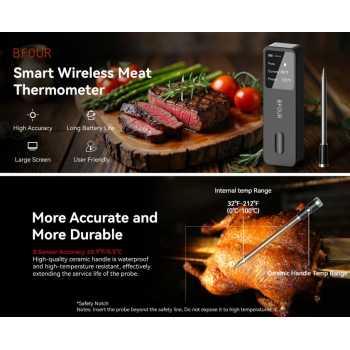 Gambar produk BFOUR Termometer Makanan Digital Daging BBQ Bluetooth Screen 1 Probe - BF-30