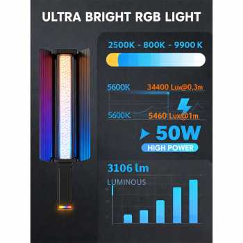 Gambar produk LIYADI Lampu Studio Tube Light Stick RGBW 24 Mode OLED 2600mAh 50W - C2 PRO