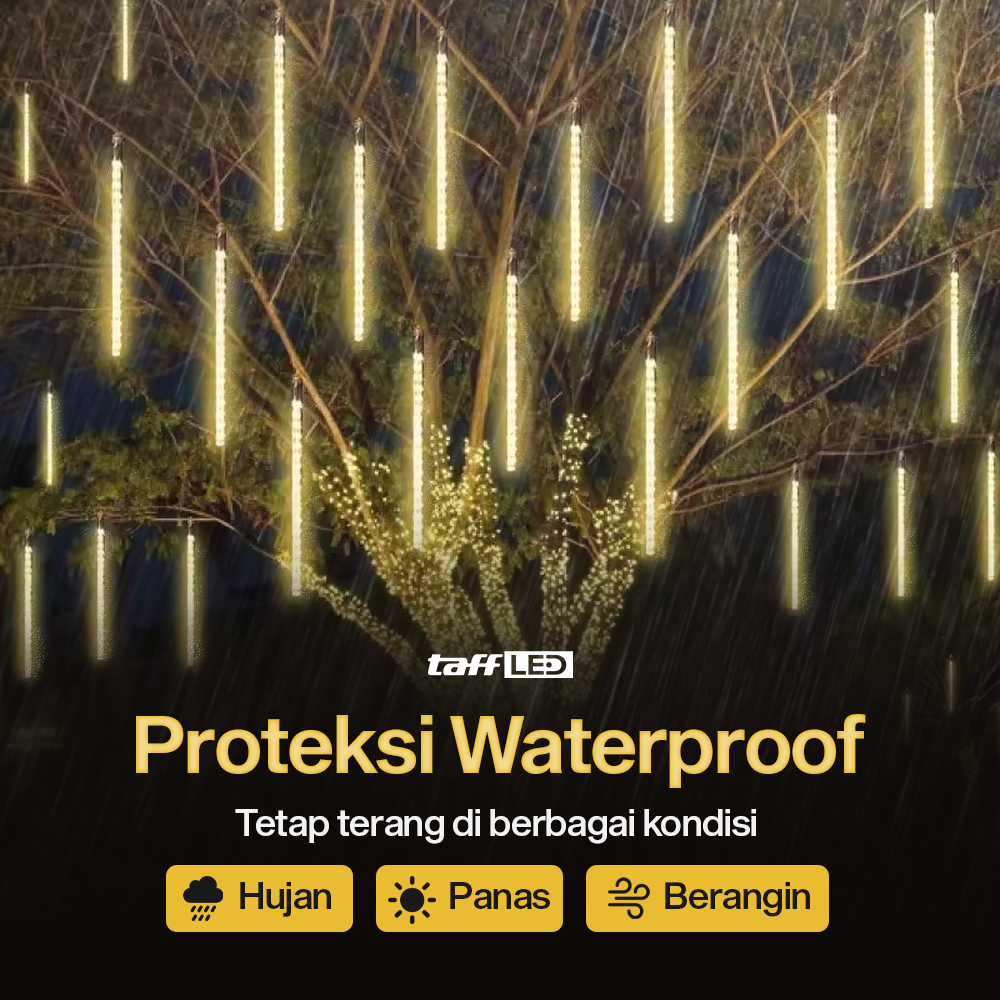 TaffLED Lampu Hias String Lights Meteor Waterproof Warm White 8 PCS - XH480 Gambar produk TaffLED Lampu Hias String Lights Meteor Waterproof Warm White 8 PCS - XH480