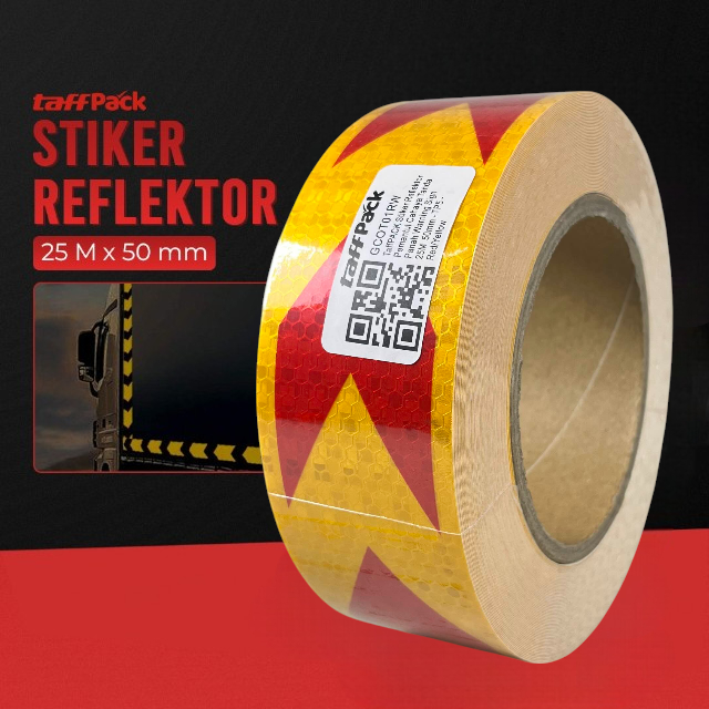 TaffPACK Stiker Reflektor Pemantul Cahaya Tanda Panah Warning Sign 25M 50mm - TP5 Gambar produk TaffPACK Stiker Reflektor Pemantul Cahaya Tanda Panah Warning Sign 25M 50mm - TP5