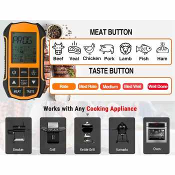 Gambar produk VIANEY Termometer Makanan Daging Digital Wireless 4 Probe with Timer - KT210