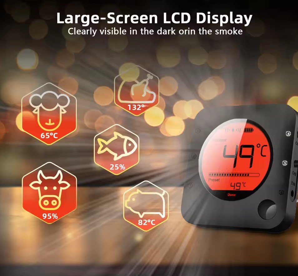 Jinutus Termometer Makanan Digital Daging BBQ Grill Bluetooth 1 Probe - BF-55 Gambar produk Jinutus Termometer Makanan Digital Daging BBQ Grill Bluetooth 1 Probe - BF-55