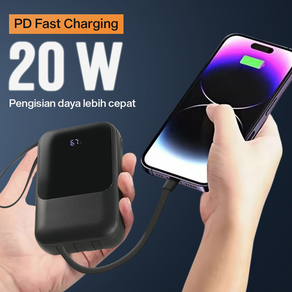 SMARTMS Power Bank 20000mAh Fast Charging PD 3in1 Cable USB Type C 20W - PB41 Gambar produk SMARTMS Power Bank 20000mAh Fast Charging PD 3in1 Cable USB Type C 20W - PB41