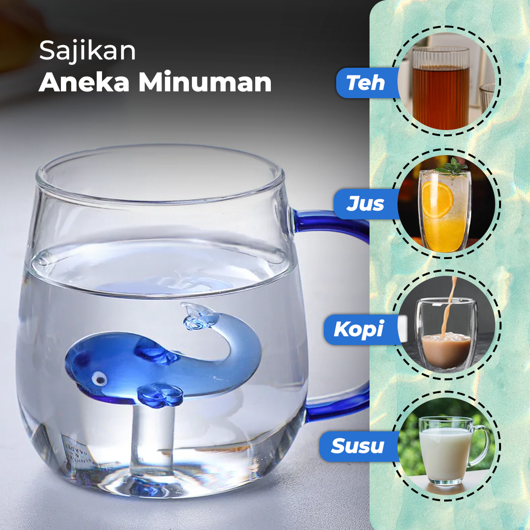 Gambar produk LAZZY Cangkir Kopi Kaca Tahan Panas Duck Aesthetic Mug 400ml Whale - L400