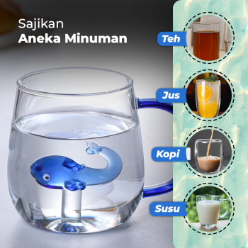 Gambar produk LAZZY Cangkir Kopi Kaca Tahan Panas Duck Aesthetic Mug 400ml Whale - L400