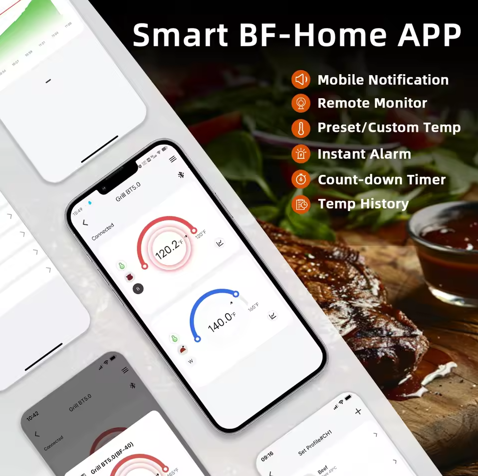 Jinutus Termometer Makanan Digital Daging BBQ Grill Bluetooth 1 Probe - BF-55 Gambar produk Jinutus Termometer Makanan Digital Daging BBQ Grill Bluetooth 1 Probe - BF-55