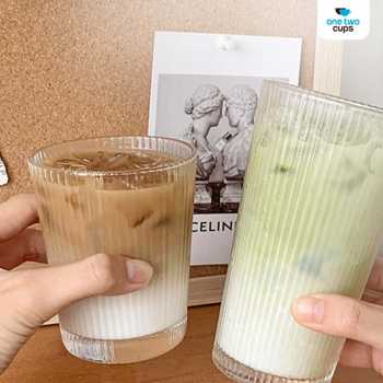 Gambar produk One Two Cups Gelas Kaca Aesthetic Kopi Teh Simple Stripe Glass 240ml - IN-34