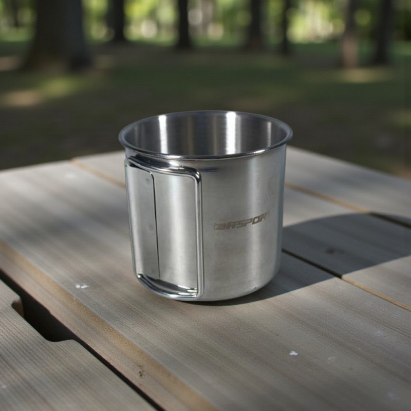 Gambar produk TaffSPORT Cangkir Kopi Stainless Steel Gagang Lipat Camping Mug 330ml - INU164