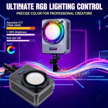 Gambar produk LIYADI Lampu Studio Fotografi COB LED RGBW 24 Mode TFT Display 330W - G330C