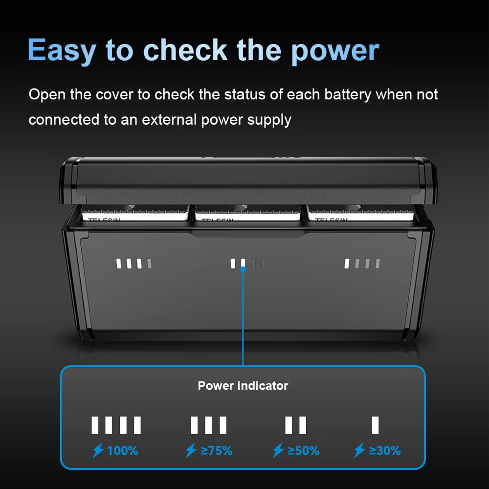 Gambar produk TELESIN Charger Baterai Box Kamera GoPro Hero 9 to 12 with 2 Battery - S0-ECB-01-TGP