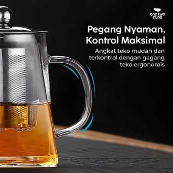 Gambar produk One Two Cups Teko Teh Kaca Saringan Tahan Panas Api Infuser Teapot 750ml - TP-761