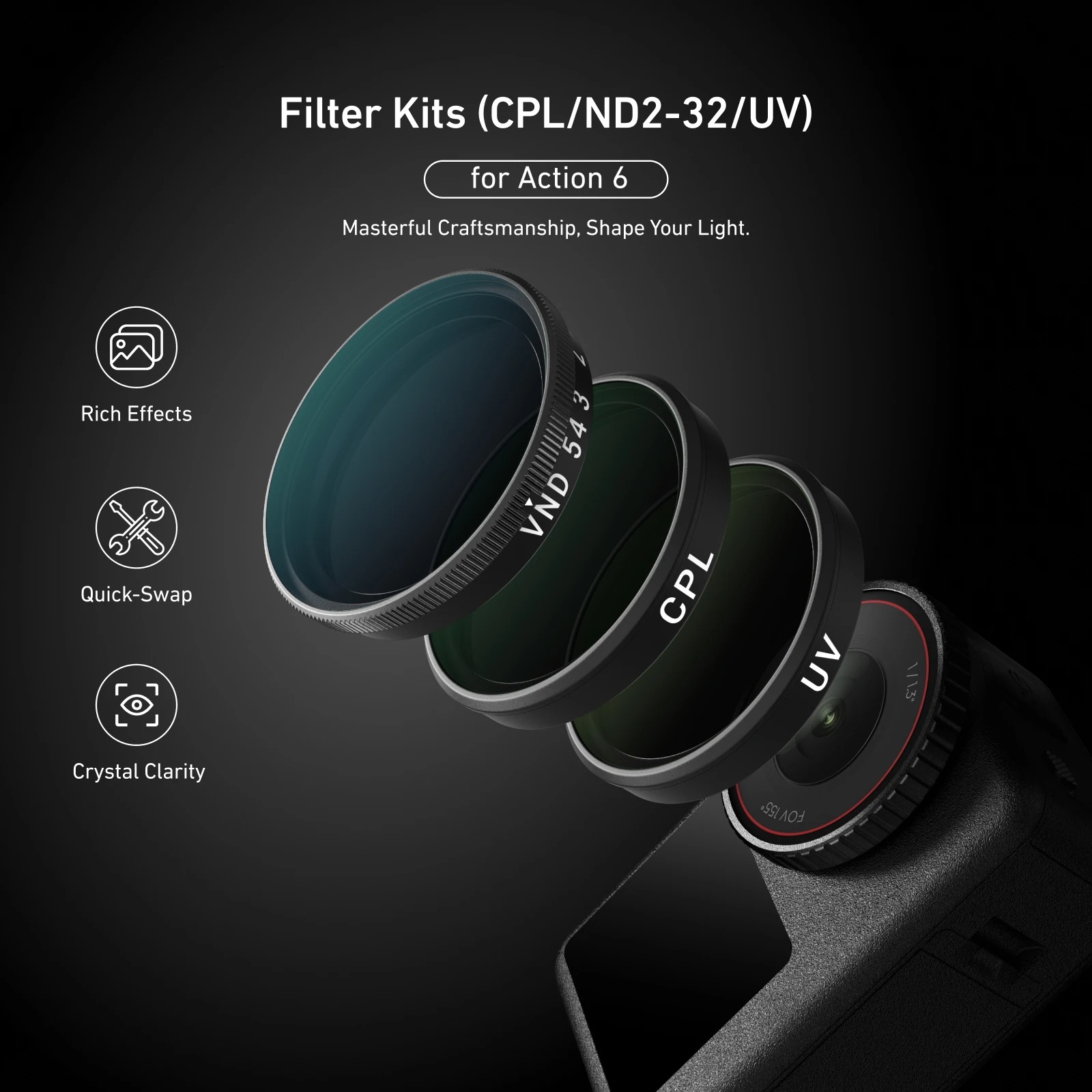 Gambar produk TELESIN Camera Lens Filter DJI Osmo Action 6 CPL VND UV - S5-FLT-41