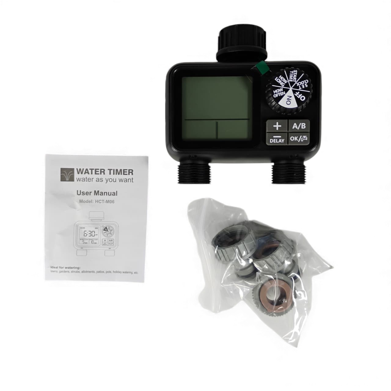 HANCI Digital Timer Keran Air Otomatis 2 Outlet Programmable IPX5 - HCT-M06 Gambar produk HANCI Digital Timer Keran Air Otomatis 2 Outlet Programmable IPX5 - HCT-M06