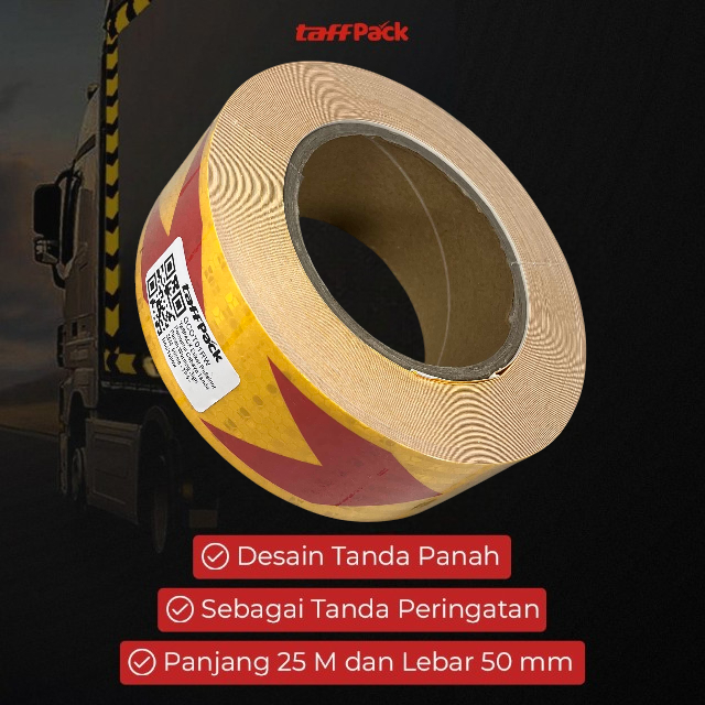 TaffPACK Stiker Reflektor Pemantul Cahaya Tanda Panah Warning Sign 25M 50mm - TP5 Gambar produk TaffPACK Stiker Reflektor Pemantul Cahaya Tanda Panah Warning Sign 25M 50mm - TP5
