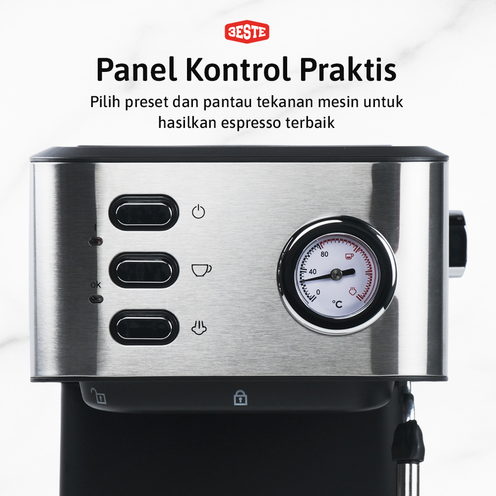 Trieste Mesin Kopi Espresso Coffee Maker 20 Bar 850W 1.5L - CM3020 Gambar produk Trieste Mesin Kopi Espresso Coffee Maker 20 Bar 850W 1.5L - CM3020