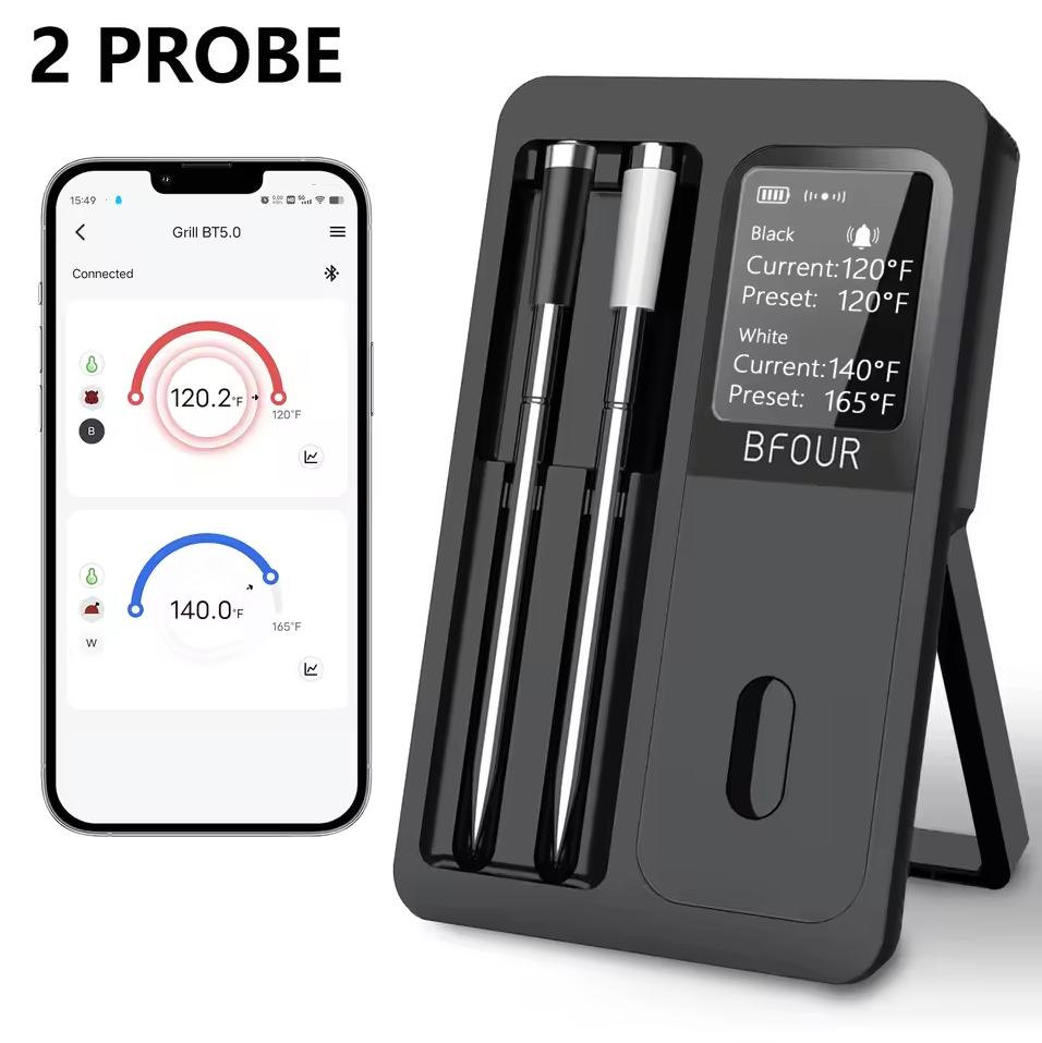 BFOUR Termometer Makanan Digital Daging BBQ Bluetooth Screen 2 Probe - BF-40 Gambar produk BFOUR Termometer Makanan Digital Daging BBQ Bluetooth Screen 2 Probe - BF-40
