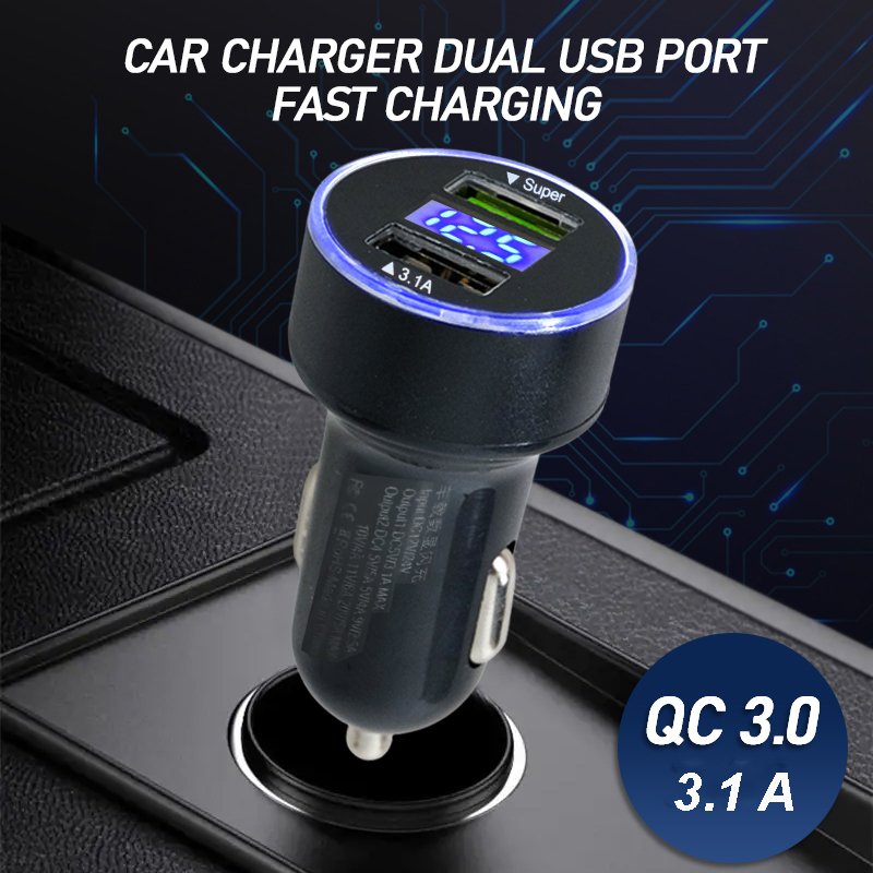 Gambar produk Leeioo Car Charger Mobil Fast Charging QC 3.0 LED Dual USB Port 3.1A - LE001