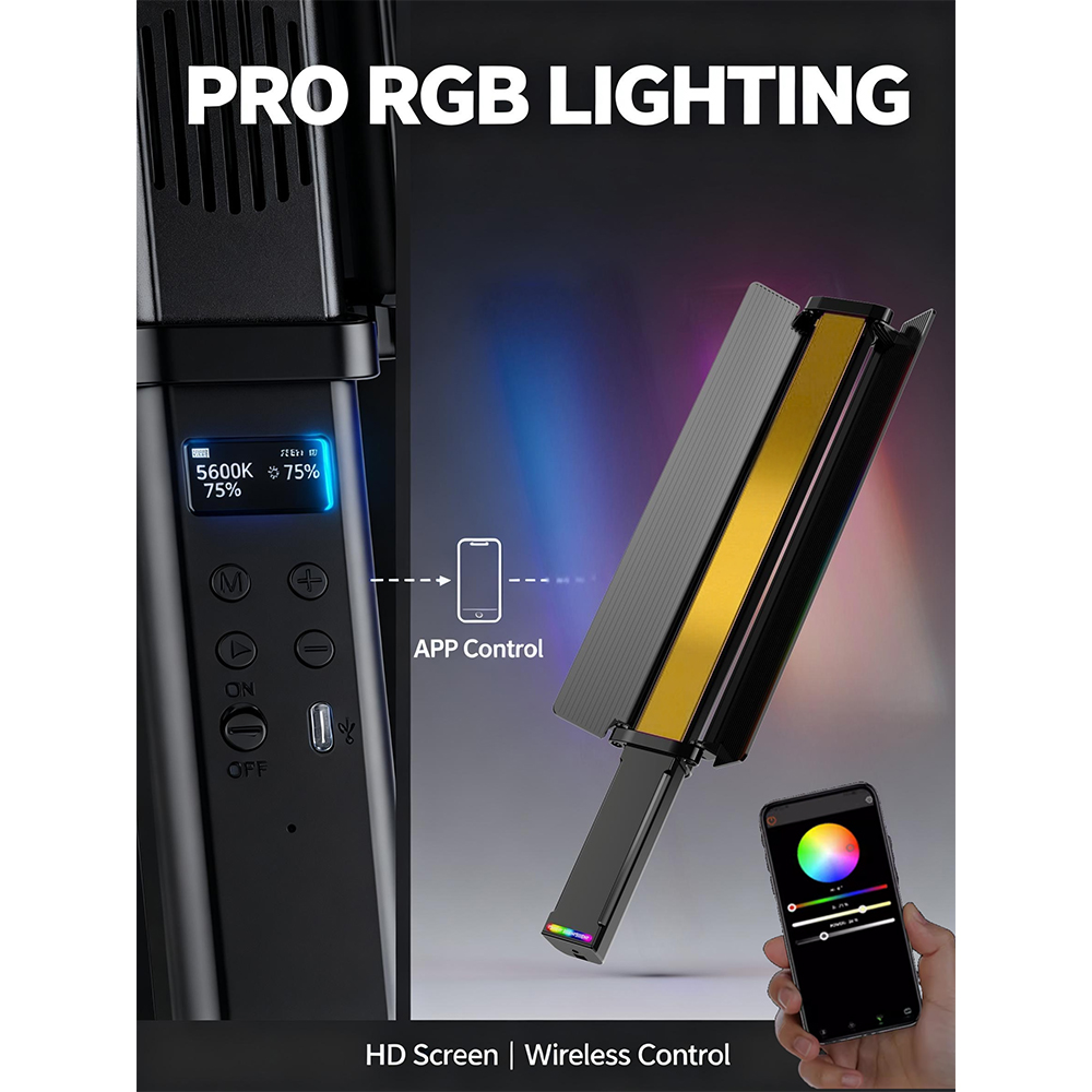Gambar produk LIYADI Lampu Studio Tube Light Stick RGBW 24 Mode OLED 2600mAh 50W - C2 PRO
