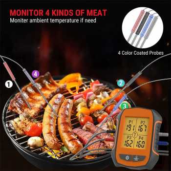 Gambar produk VIANEY Termometer Makanan Daging Digital Wireless 4 Probe with Timer - KT210