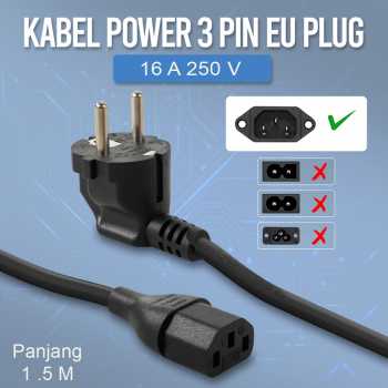 Gambar produk QISHI Kabel Power 3 Pin 16A 250V EU Plug 1.5M - 168B11