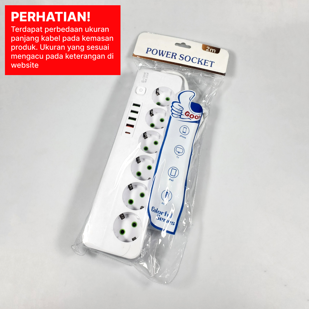 QIAOLIAN Stop Kontak Kabel USB Type C 10A 110-250V 2500W 1.8M 6 Lubang - QL-1094U Gambar produk QIAOLIAN Stop Kontak Kabel USB Type C 10A 110-250V 2500W 1.8M 6 Lubang - QL-1094U