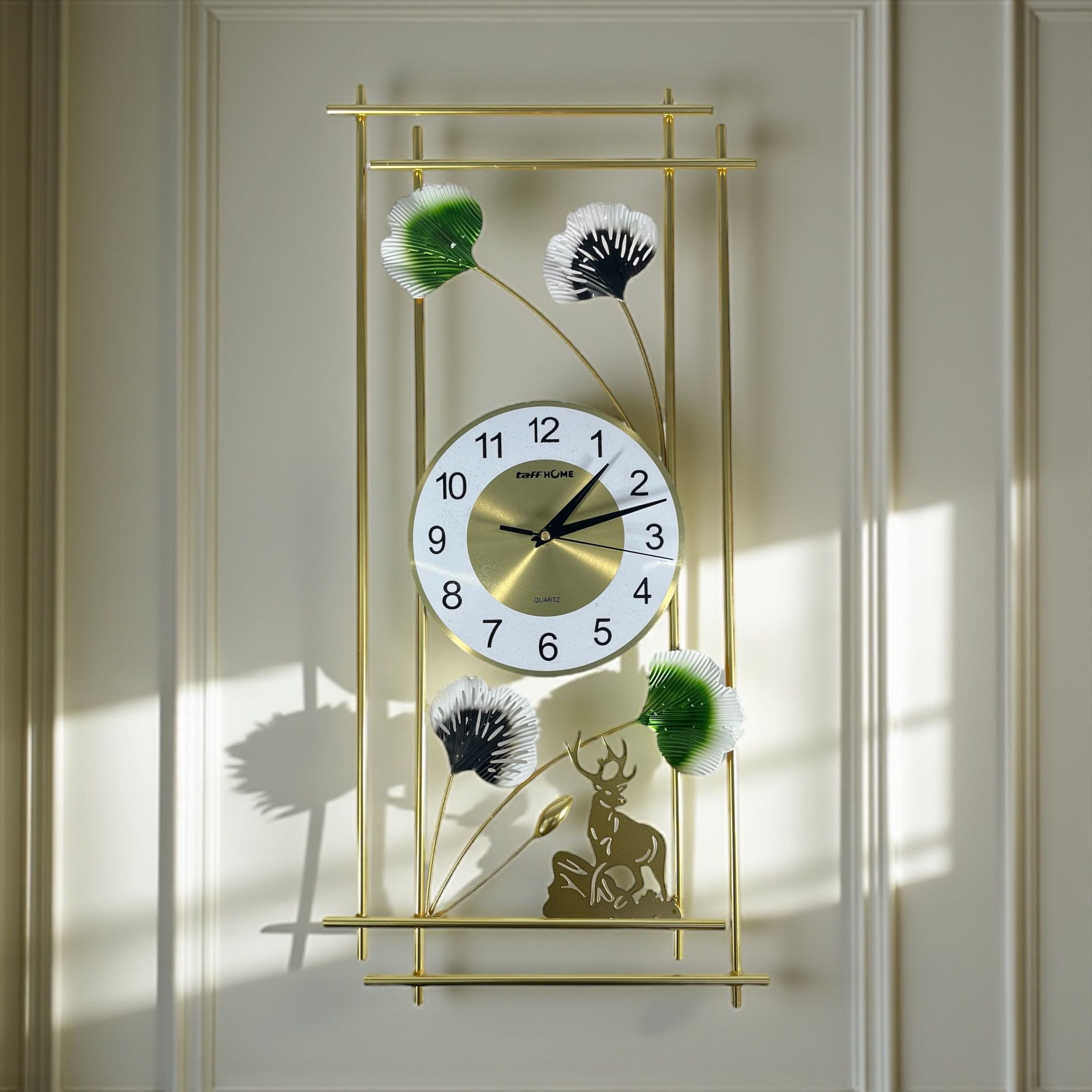 Gambar produk TaffHOME Jam Dinding Aesthetic Ginkgo Biloba Iron Silent Clock 72cm - M2127