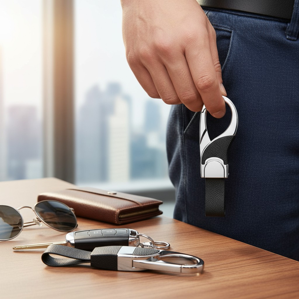 Gambar produk Januel Gantungan Kunci Mobil Alloy Leather Car Keychain - Jn16