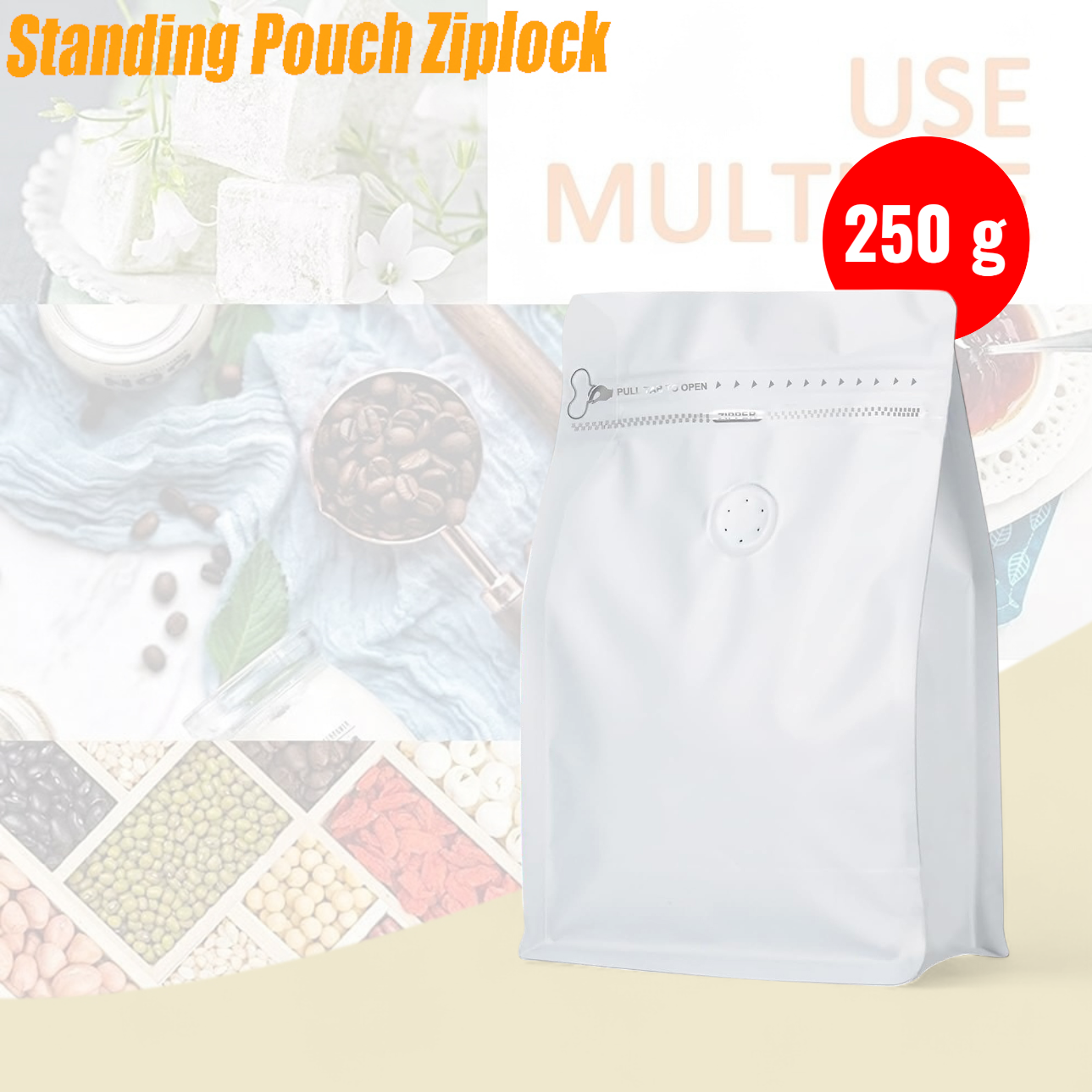Gambar produk KOFE Kemasan Kopi Standing Pouch Ziplock Flat Bottom with Valve 10 PCS 250g - KF-10