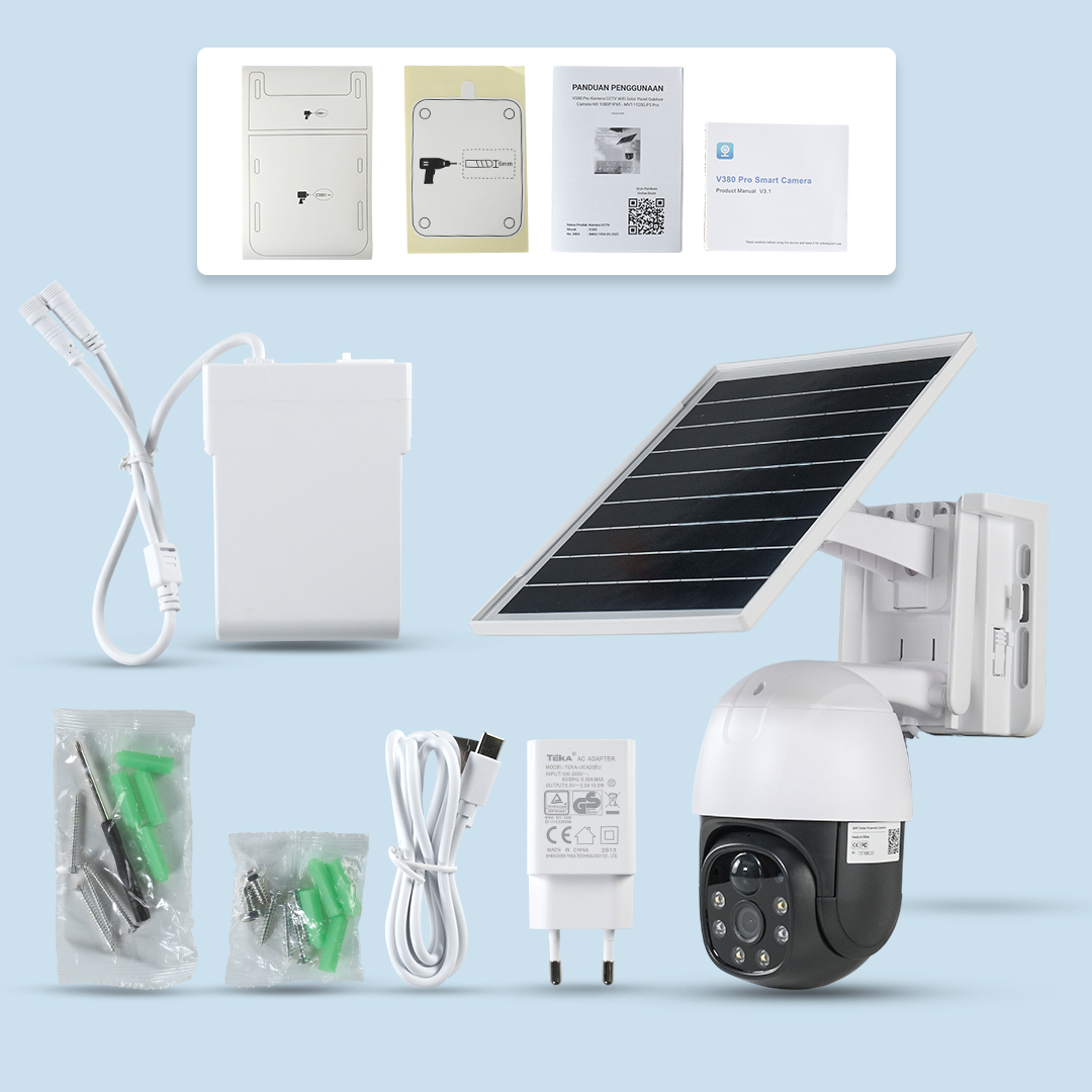 V380 Pro Kamera CCTV WiFi Solar Panel Outdoor Camera HD 1080p IP65 - MVT-1120G-P5 Pro Gambar produk V380 Pro Kamera CCTV WiFi Solar Panel Outdoor Camera HD 1080p IP65 - MVT-1120G-P5 Pro