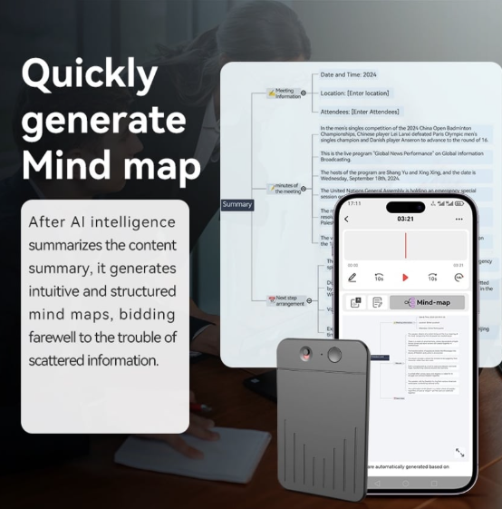 Gambar produk VKTECH Perekam Suara Cerdas Dual Tombol AI Voice Recorder Transcribe - A3V