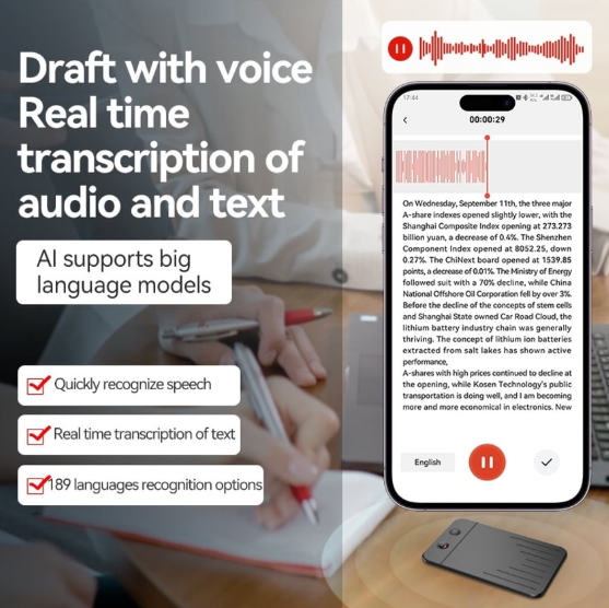 Gambar produk VKTECH Perekam Suara Cerdas Dual Tombol AI Voice Recorder Transcribe - A3V