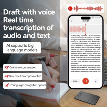 Gambar produk VKTECH Perekam Suara Cerdas Dual Tombol AI Voice Recorder Transcribe - A3V