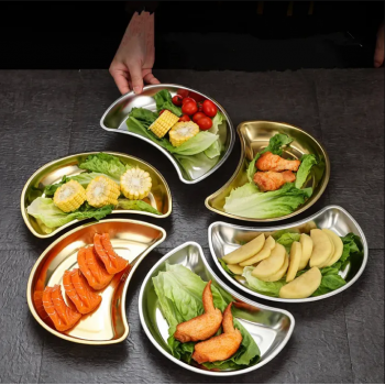 Gambar produk ATH Nampan Tray Mangkuk Makanan Bulan Sabit Moon Plate Stainless 201 - AT25