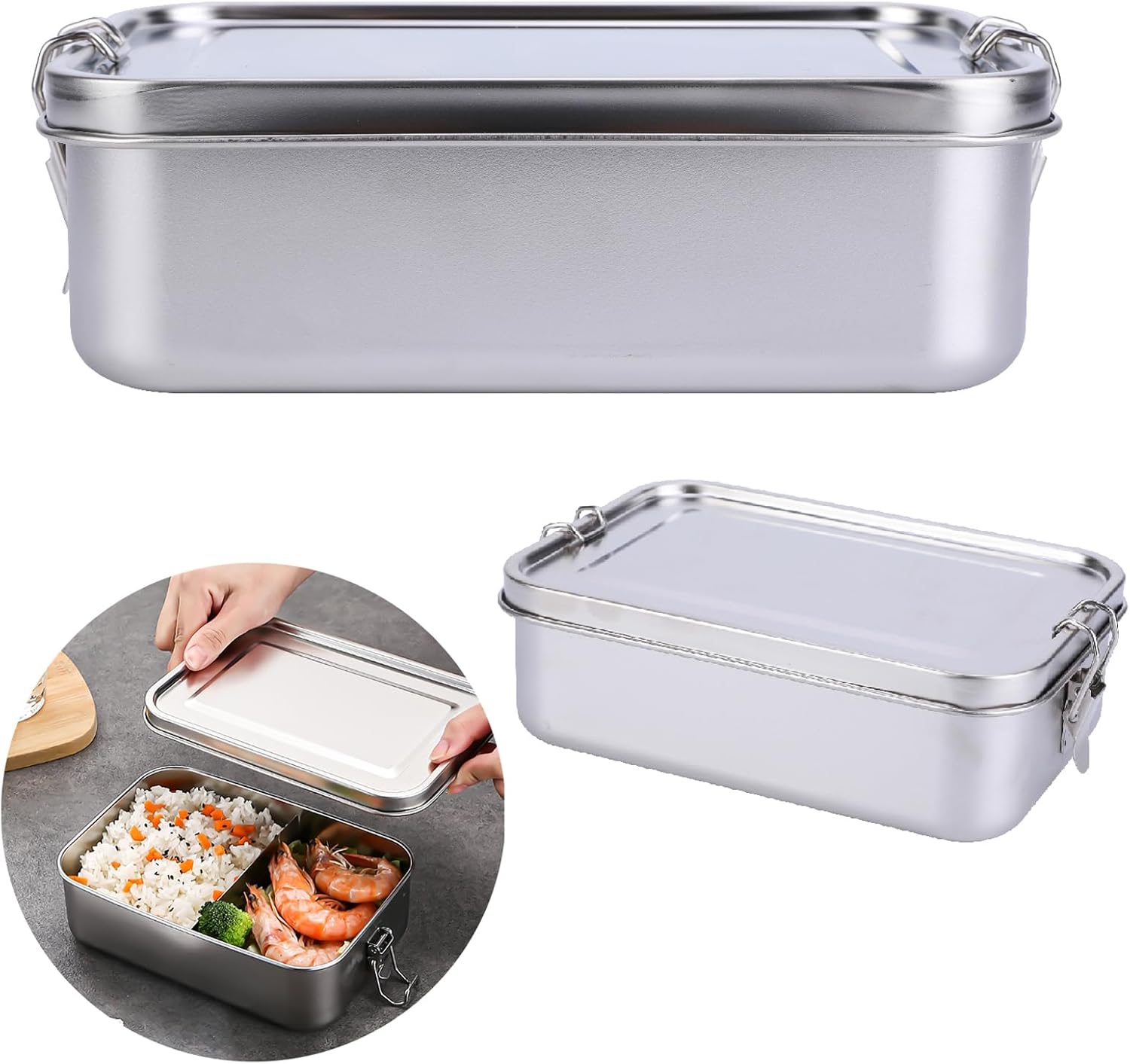 Umigy Kotak Makan Lunch Bento Box Stainless Steel 304 with Partition 2400ml - UM58 Gambar produk Umigy Kotak Makan Lunch Bento Box Stainless Steel 304 with Partition 2400ml - UM58