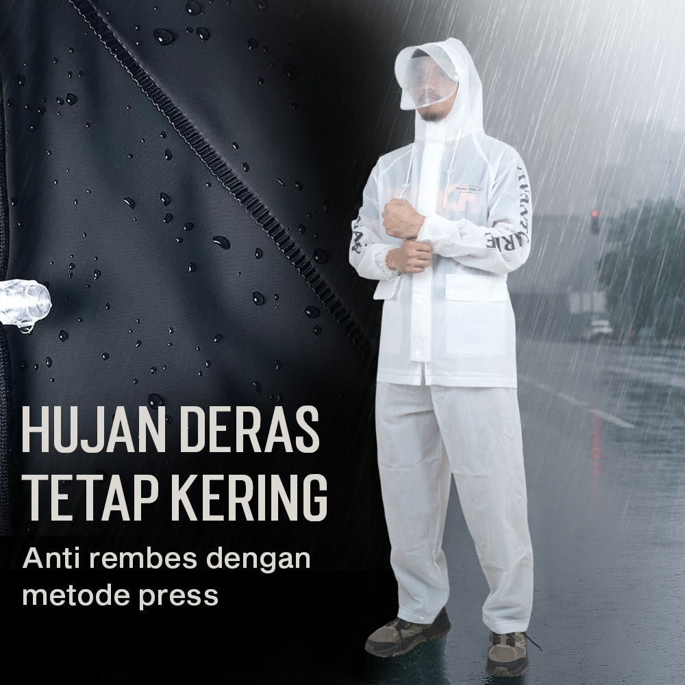 Gambar produk KEYRU Jas Hujan Setelan Motor Dewasa Visor PVC Waterproof Raincoat XL - TN-74