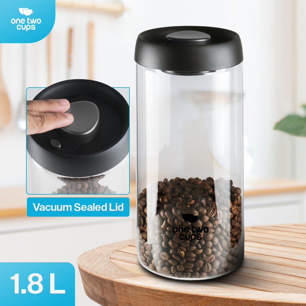 Gambar produk One Two Cups Toples Kaca Penyimpanan Biji Kopi Vacuum Sealed Lid 1.8L - SE41