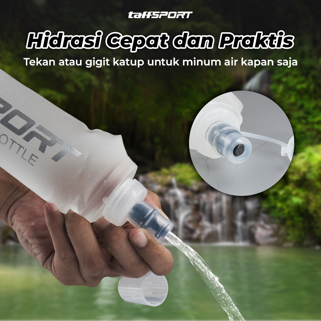 TaffSPORT Botol Minum Lipat Soft Flask Running Water Bottle 500ml - TF-50 Gambar produk TaffSPORT Botol Minum Lipat Soft Flask Running Water Bottle 500ml - TF-50